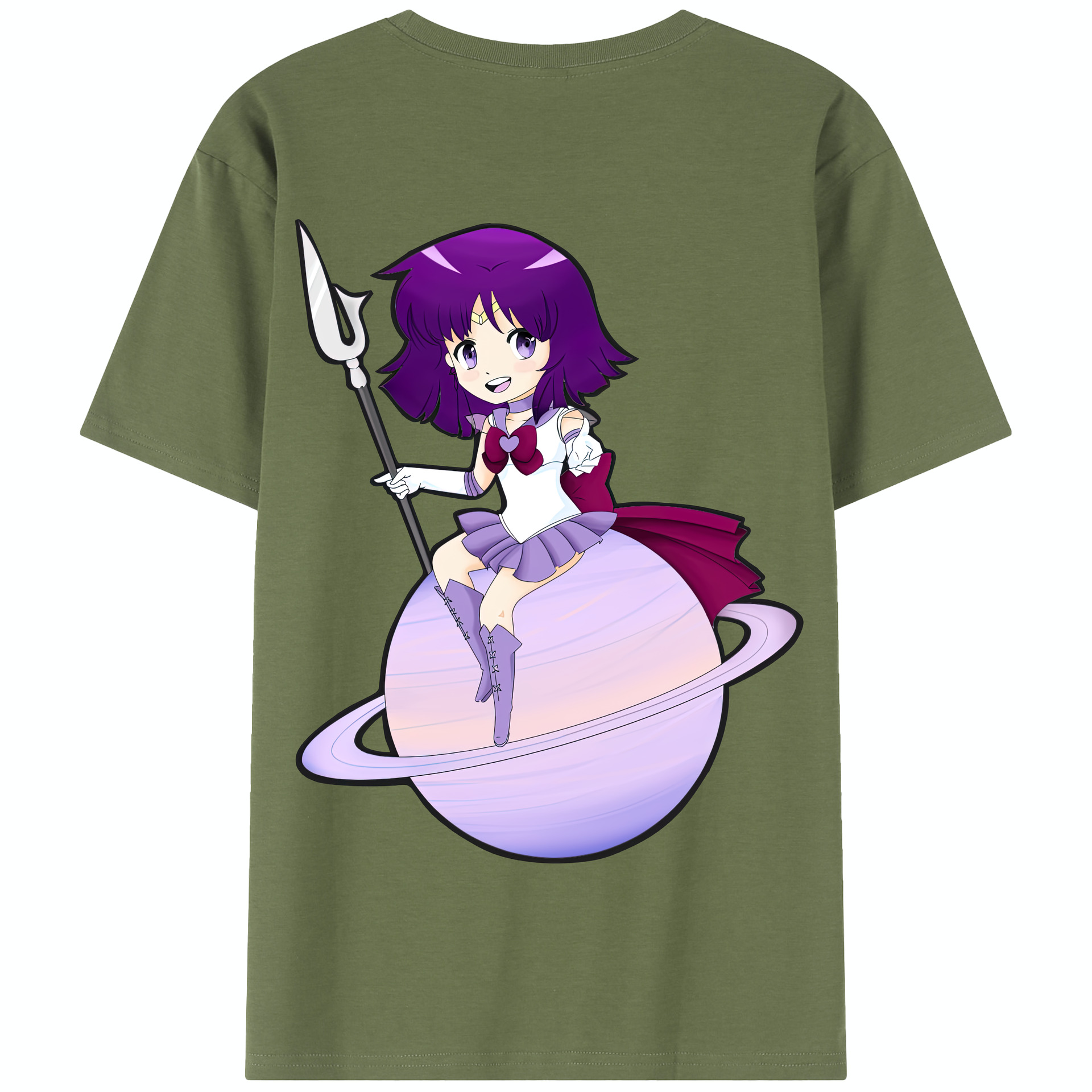 （画像用） 美少女戦士セーラームーン 土萠ほたる Sailor Moon Tomoe Hotaru （セーラーサターン；Sailor Saturn） 綿100％半袖Tシャツ（背面プリント）